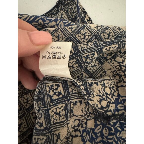Madewell Silk Blouse Size 8 Silk Blue Spaghetti Moroccan Print Boho Festival - Picture 9 of 12